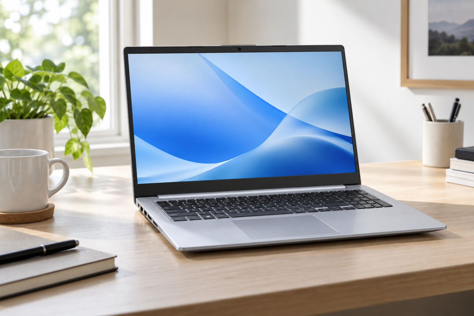 Silver 15-inch everyday laptop on a bright desk