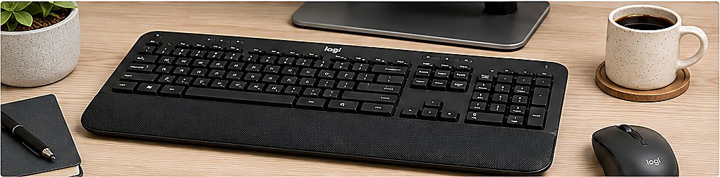 Logitech Signature K650 full-size wireless keyboard on a desk