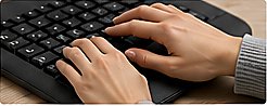 Hands typing on black keyboard