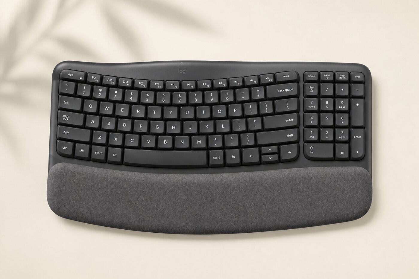 Top view of the Logitech Wave Keys layout and full numeric keypad